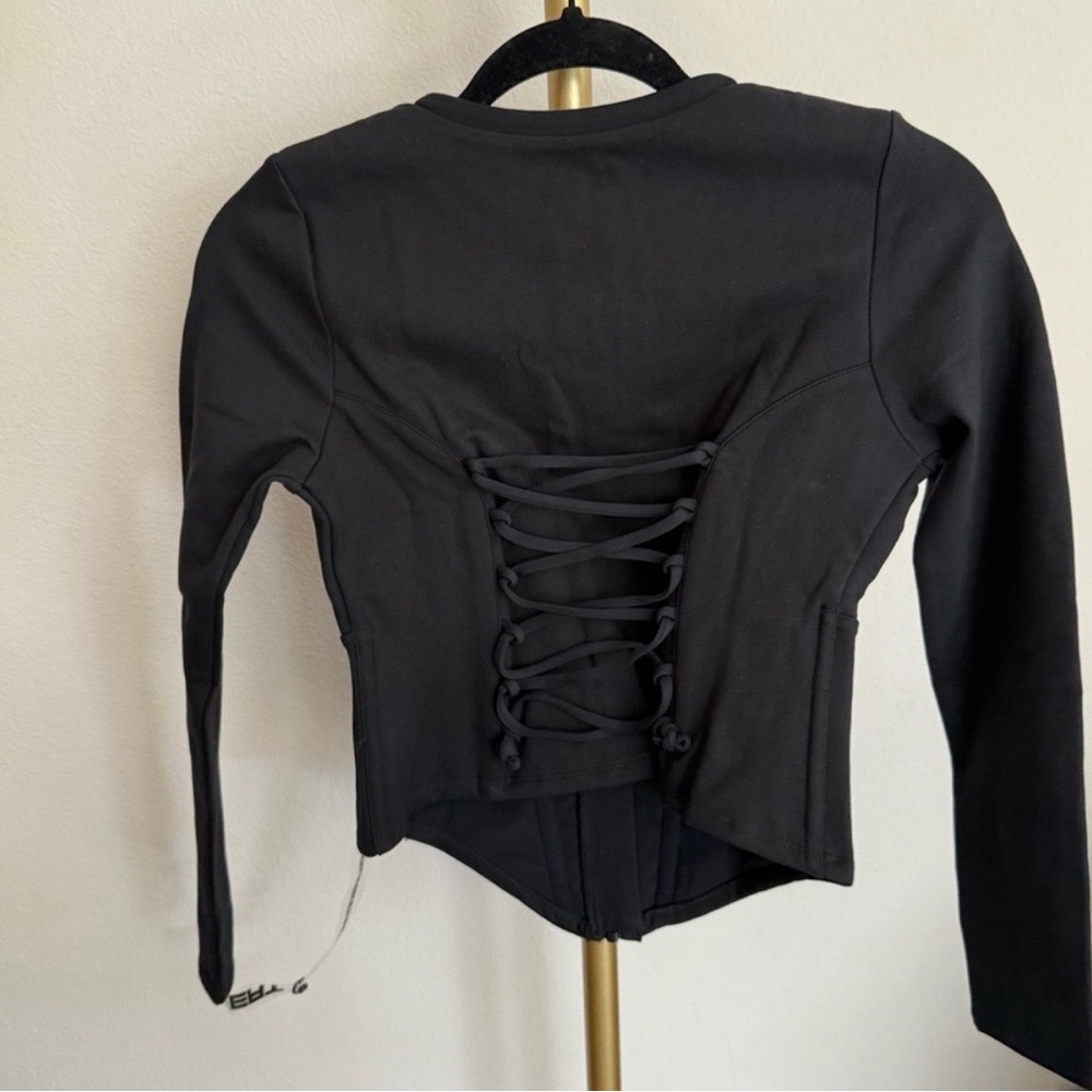 Black Long-Sleeve Zip-Front Women's Button Down Shirt - Picture 2 of 4